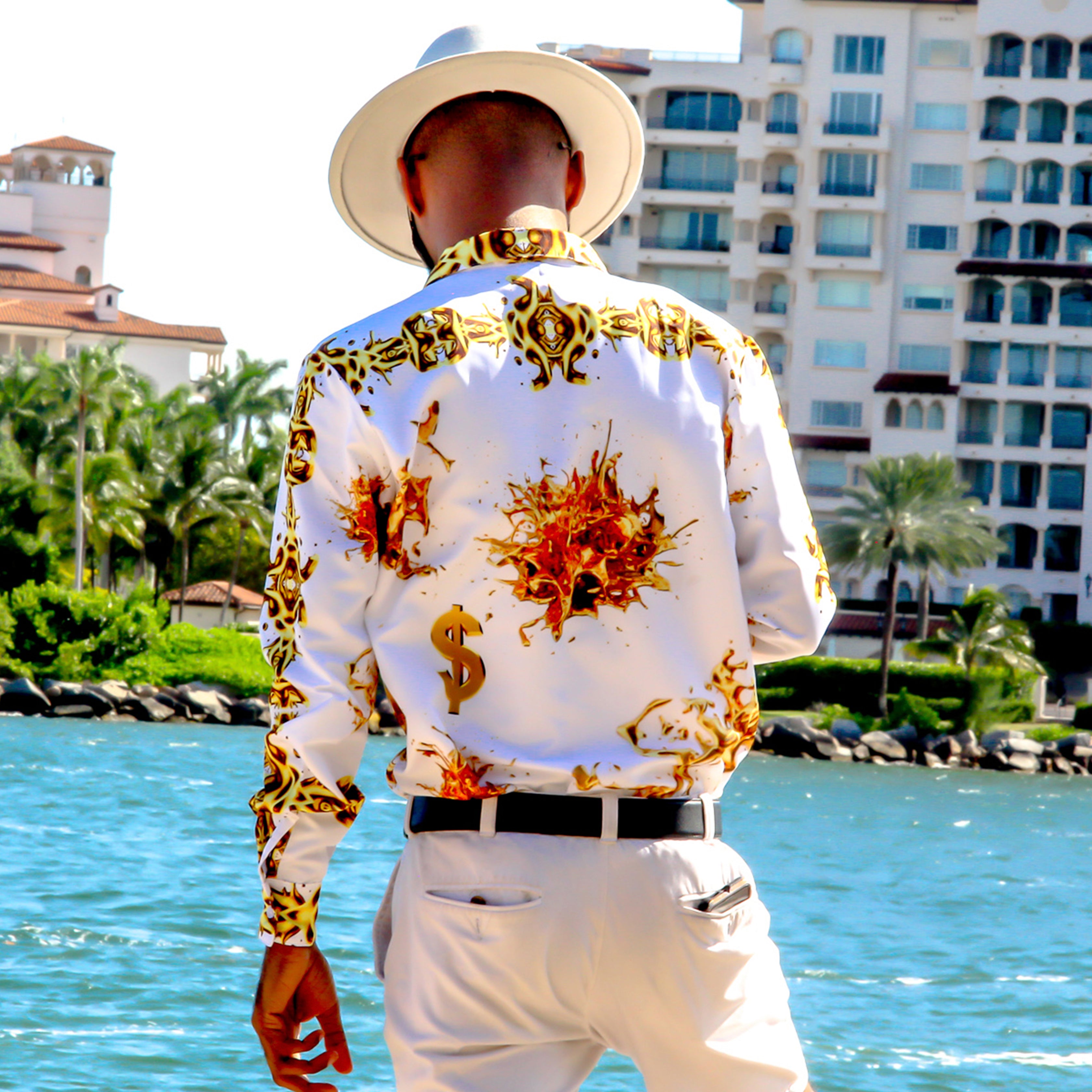 Golden Summer Drip Men's Dress Shirt Summerz Fashion Golden Summer Drip Men's Dress Shirt Summerz Fashion