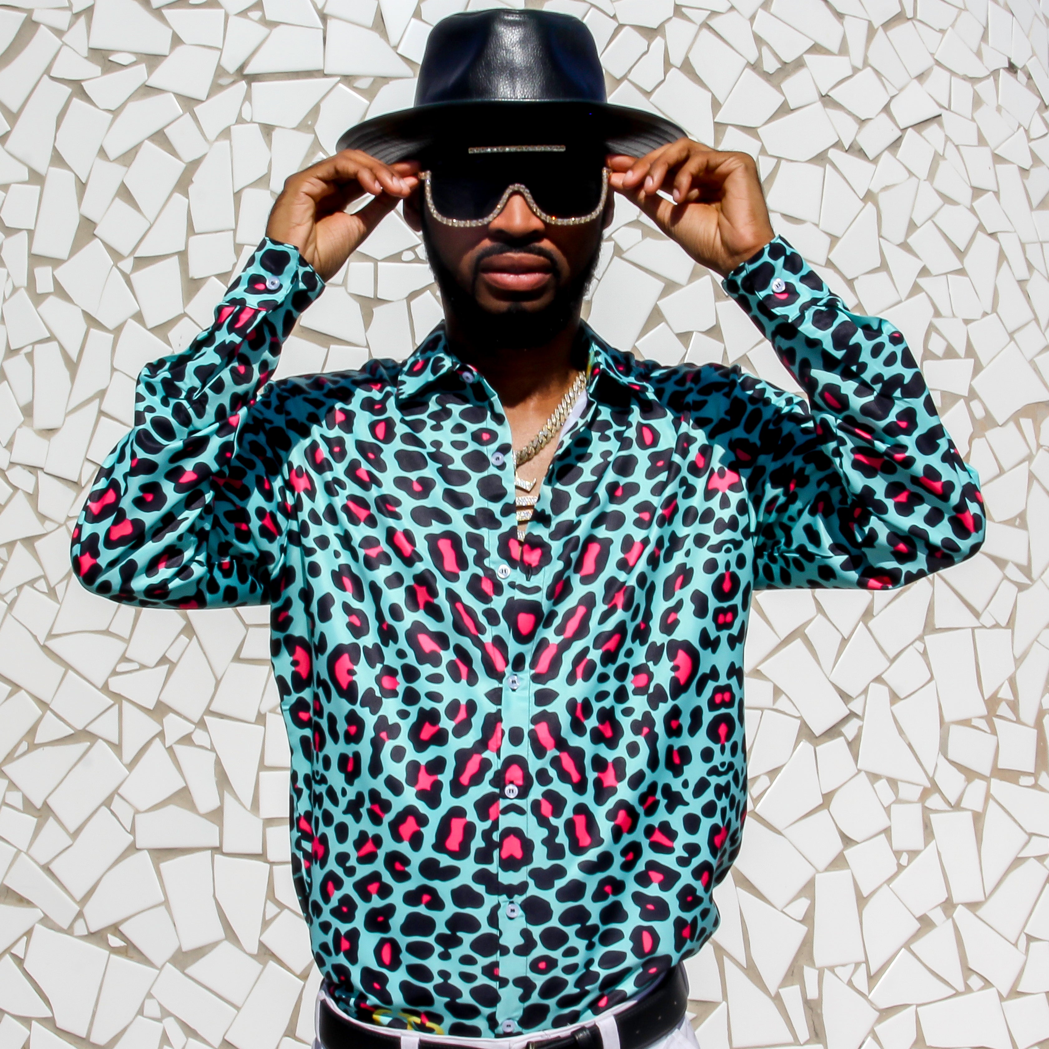 Miami Leopard Print Men's Dress Shirt Miami Leopard Print Men's Dress Shirt