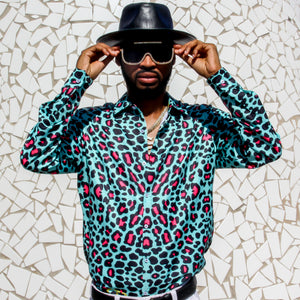 Miami Leopard Print Men's Dress Shirt