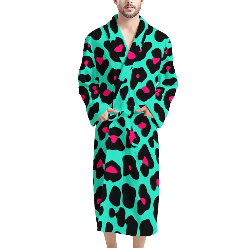 Miami Leopard Print Men's Bathrobe