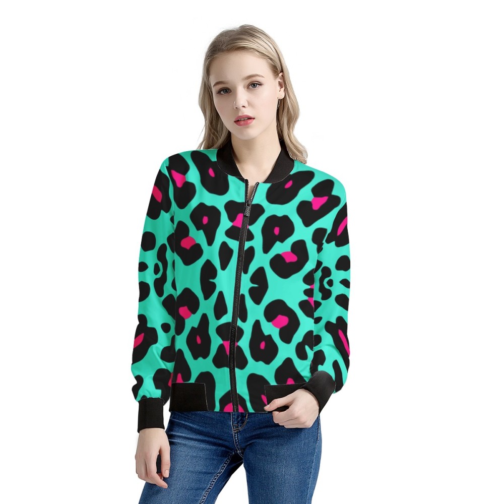 Miami Leopard Print Women's Bomber Jacket