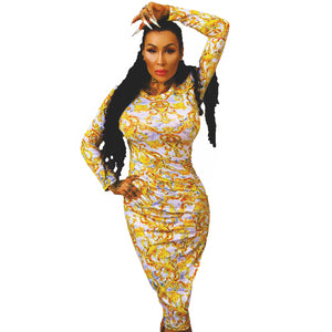 Golden Marble Long Sleeve Bodycon Dress